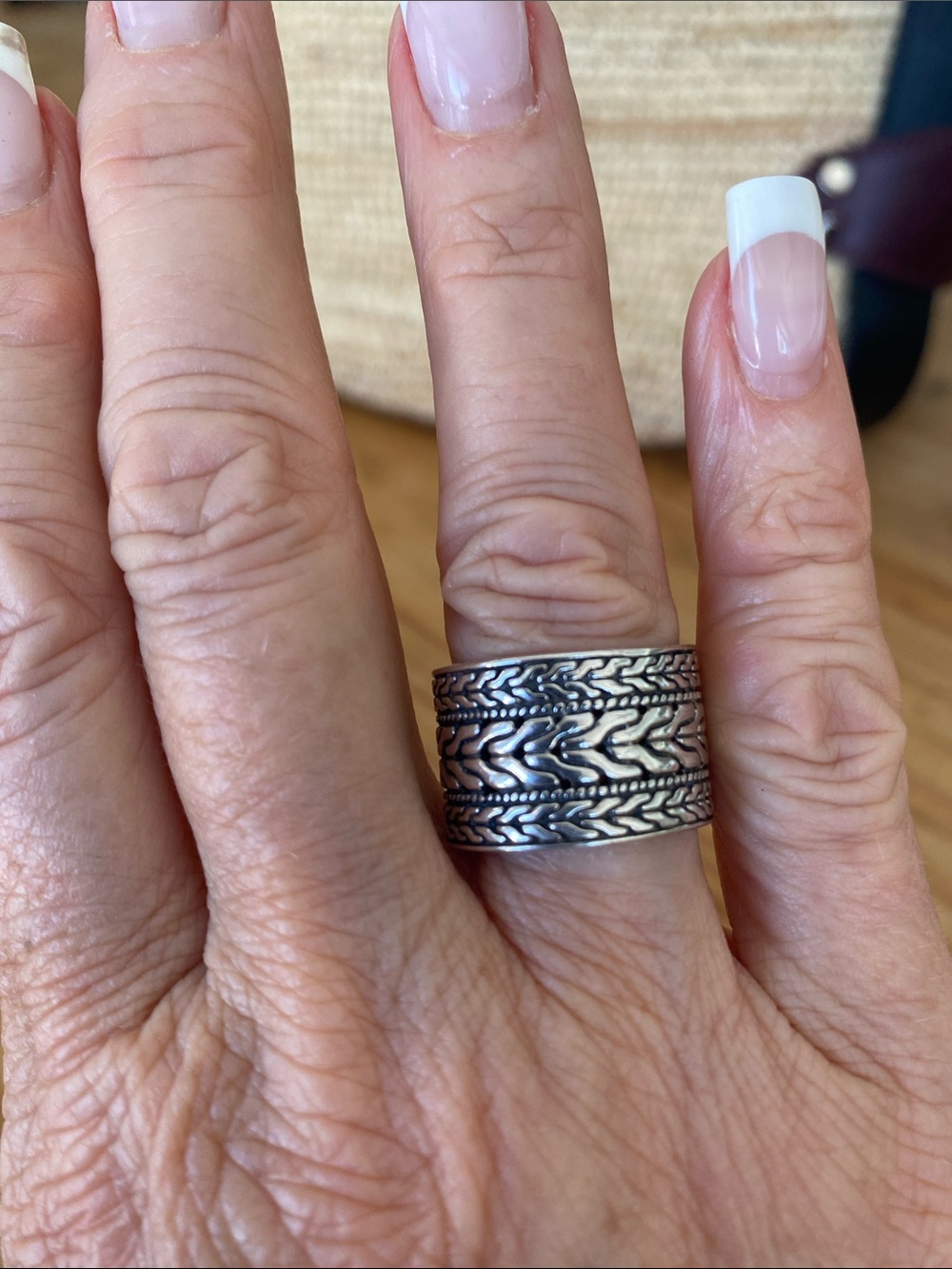Sterling Textured Wide Band Ring in Antique Silver Tone